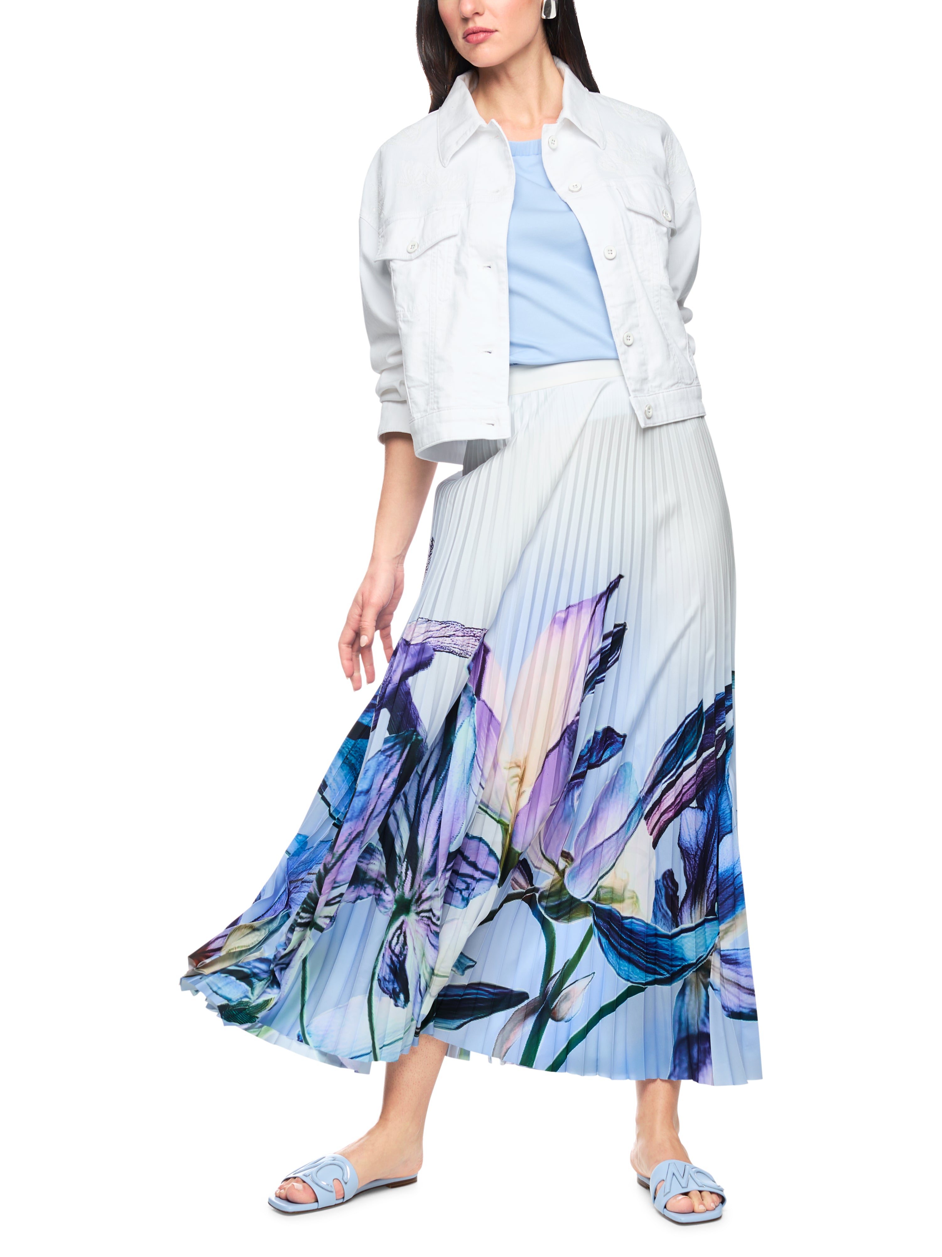 Plissierter Midirock - Lilienprint