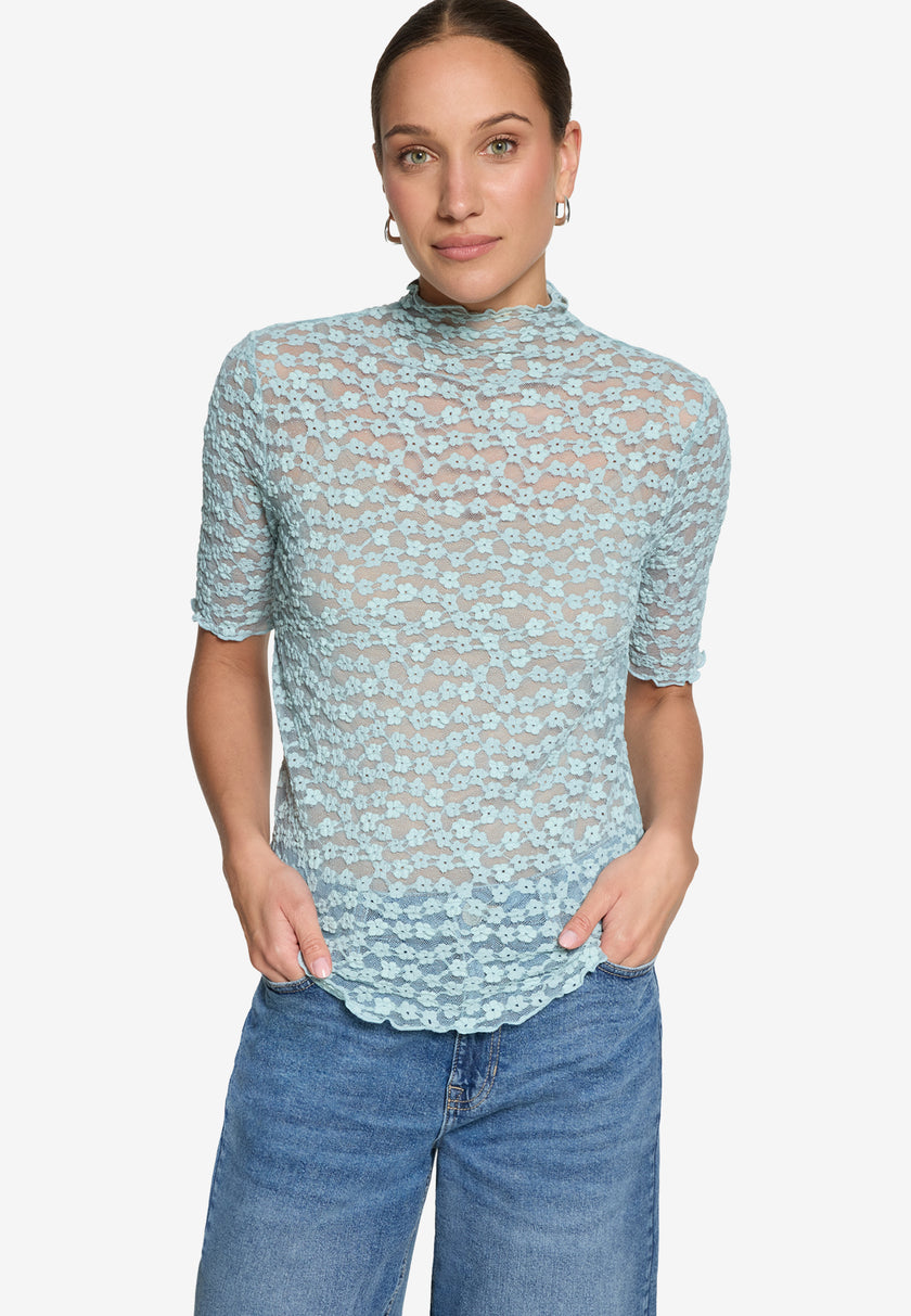 Spitzenshirt - Stehkragen