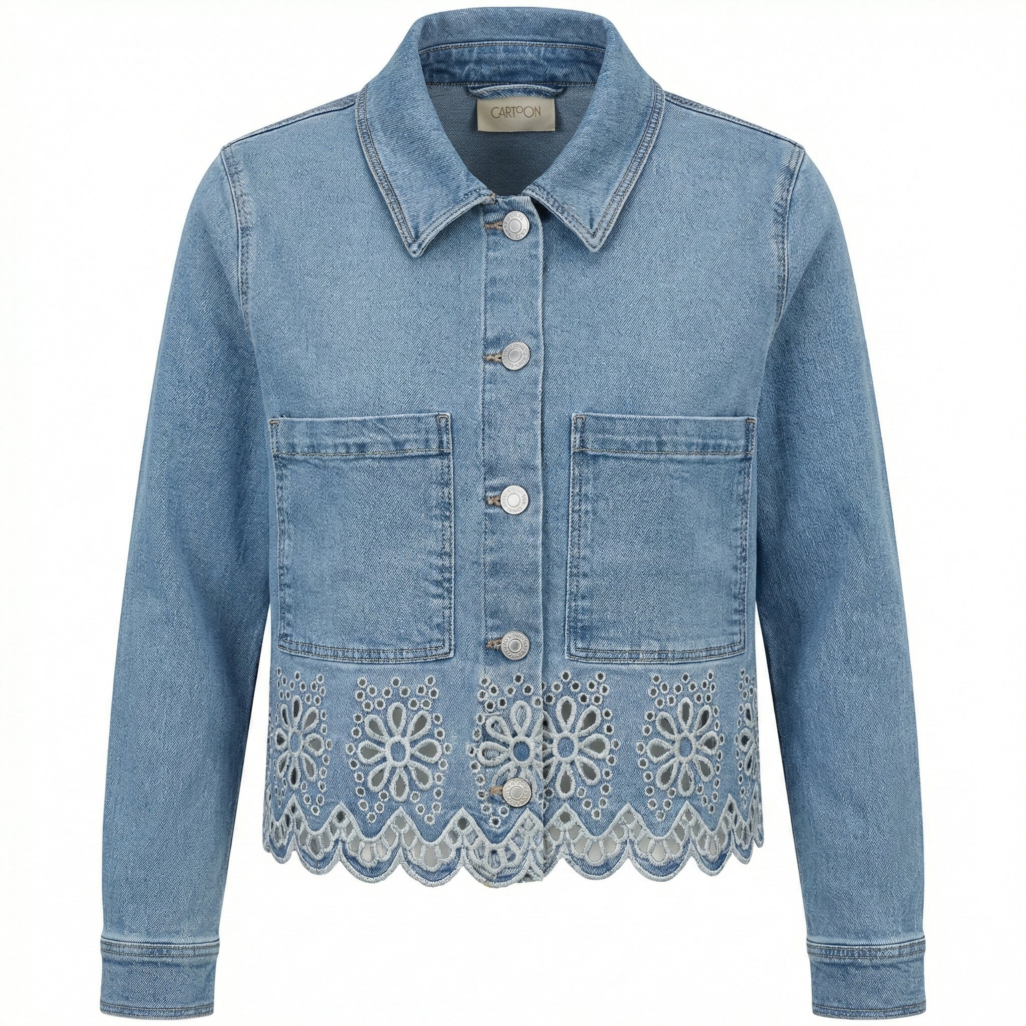 Jeansjacke - Lochstickerei