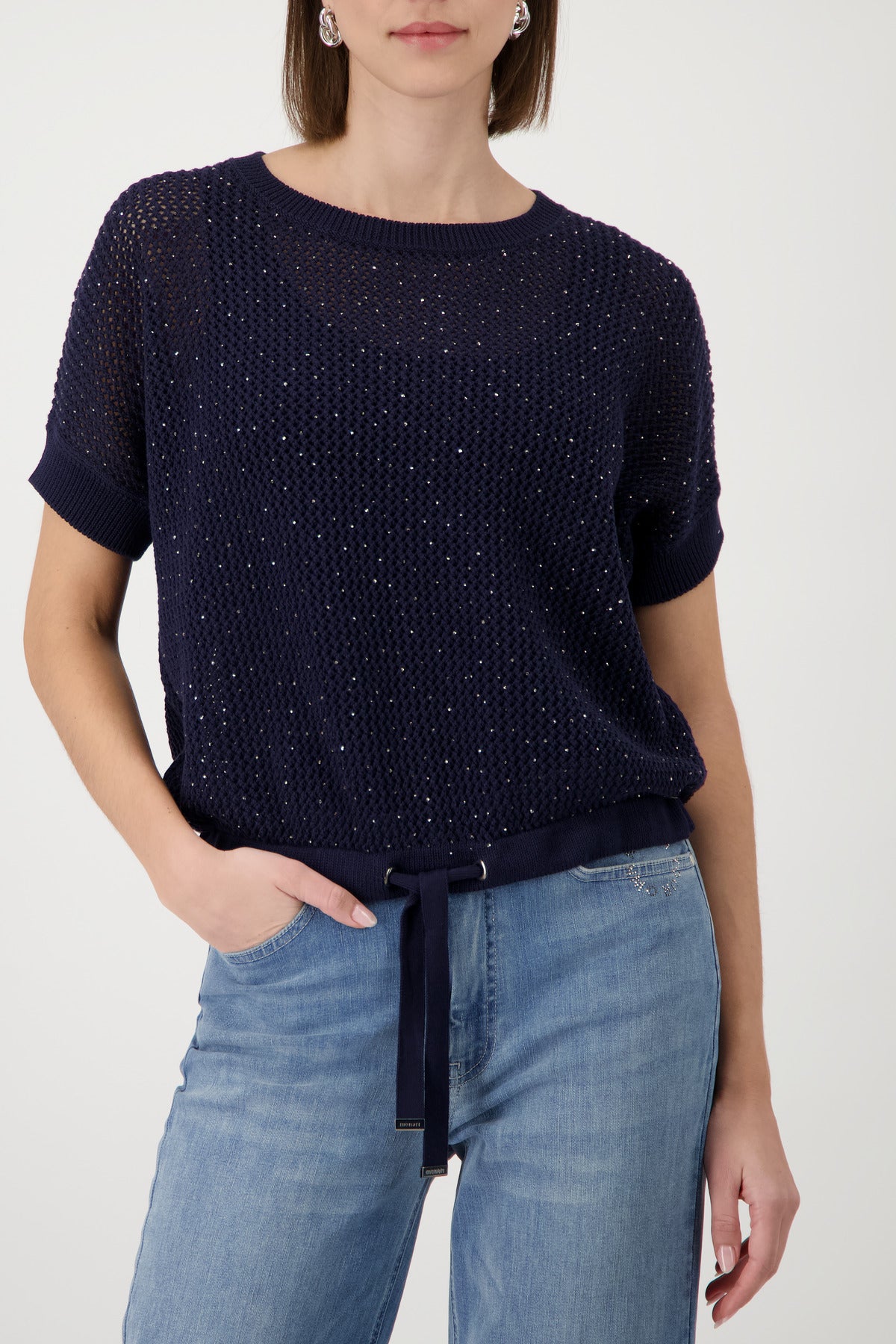 Ajour-Strickpullover mit Strasssteinen