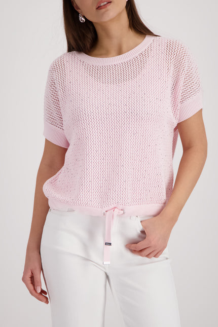 Ajour-Strickpullover mit Strasssteinen