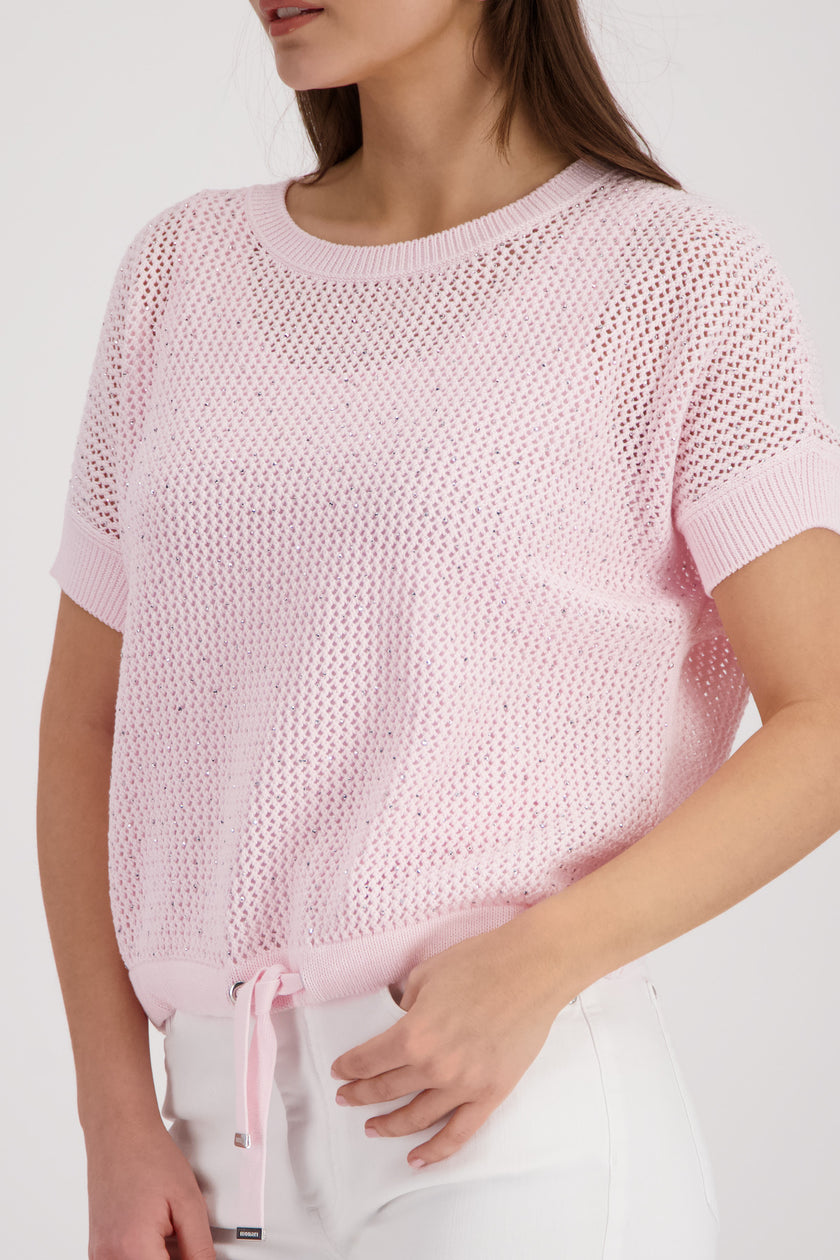 Ajour-Strickpullover mit Strasssteinen