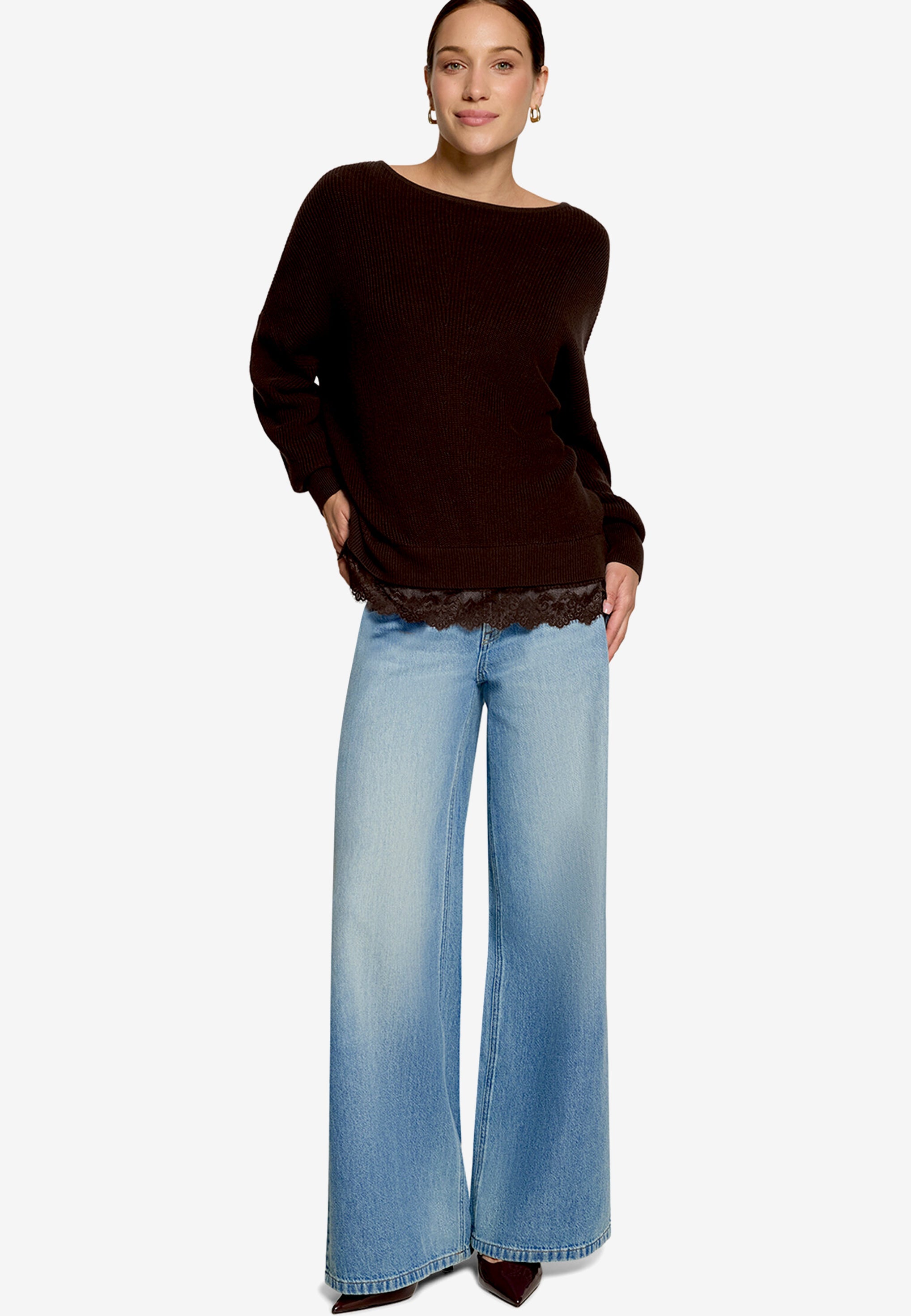 Strickpullover - Spitzenkante
