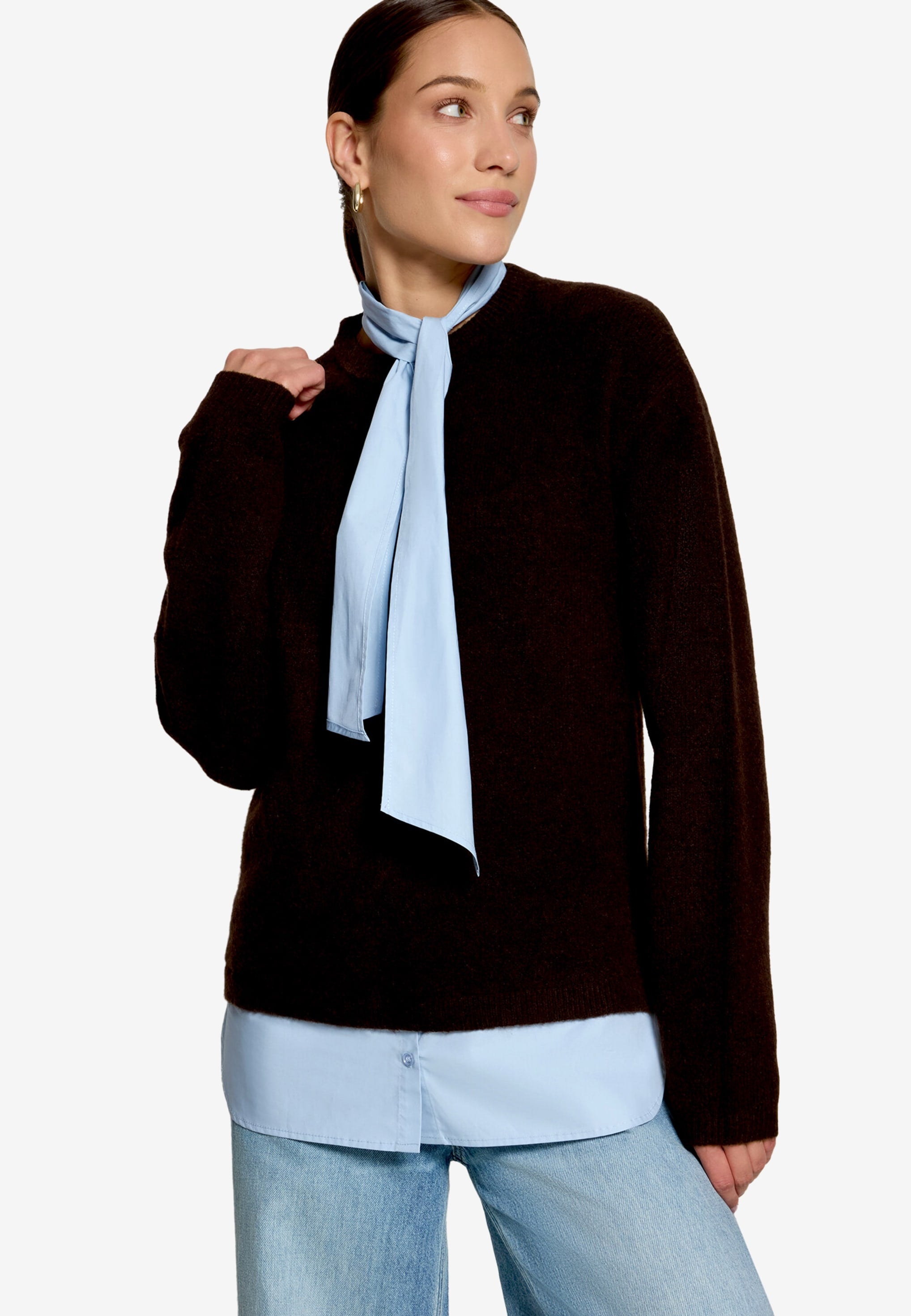 Strickpullover - Bluseneinsatz