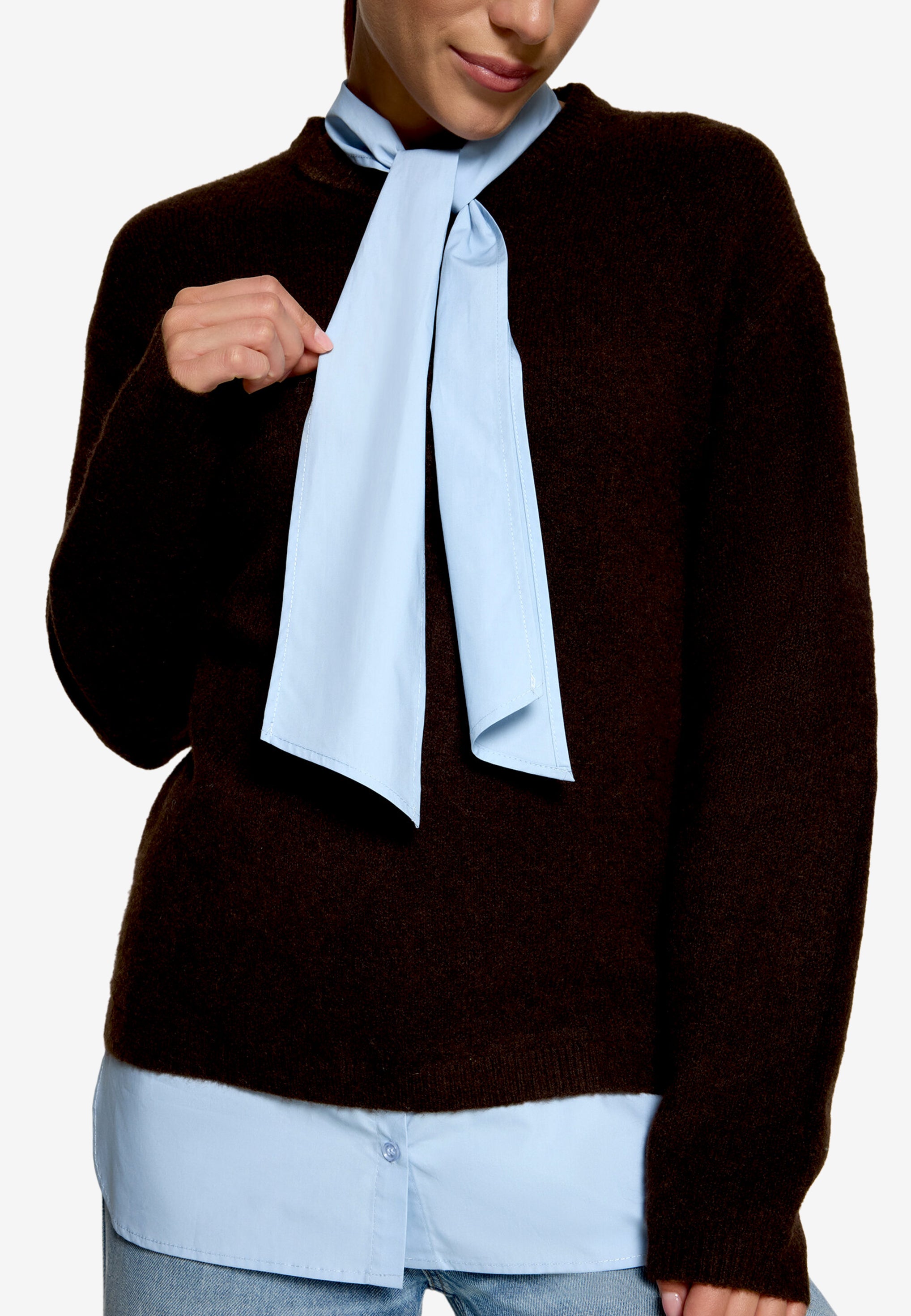 Strickpullover - Bluseneinsatz