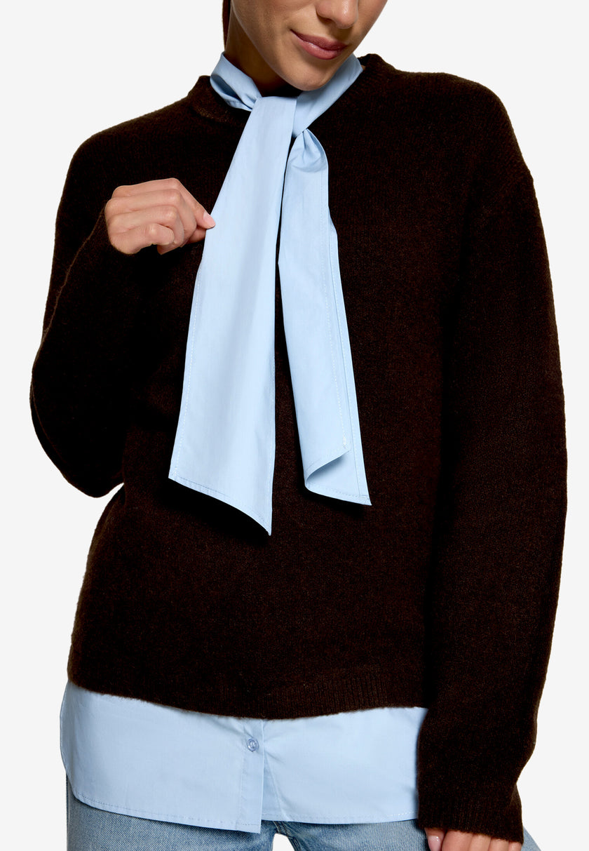 Strickpullover - Bluseneinsatz