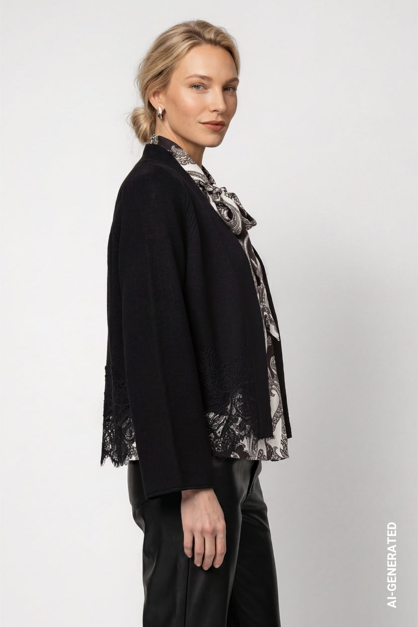 Strickjacke - Spitzenbesatz