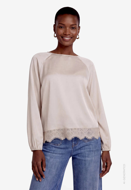 Satin-Bluse - Spitze