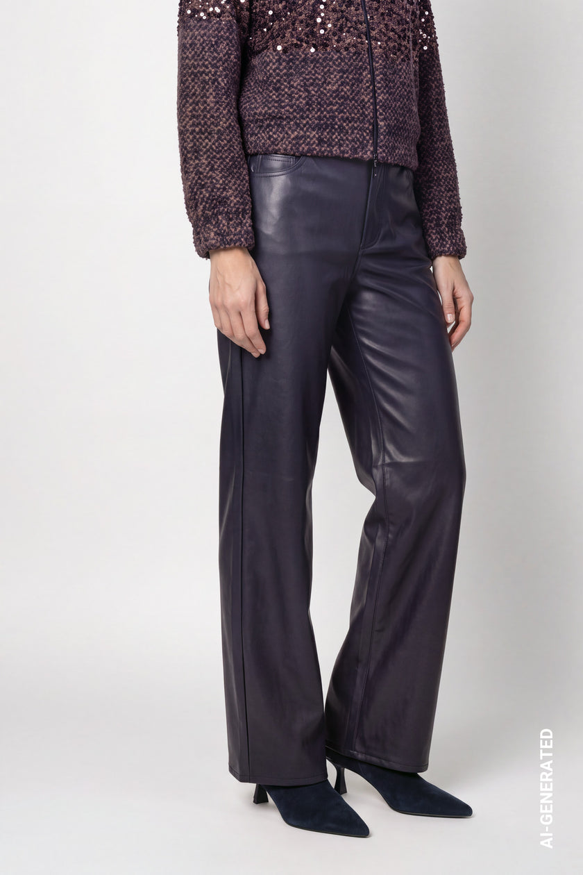 Kunstleder - Wide-Leg Hose