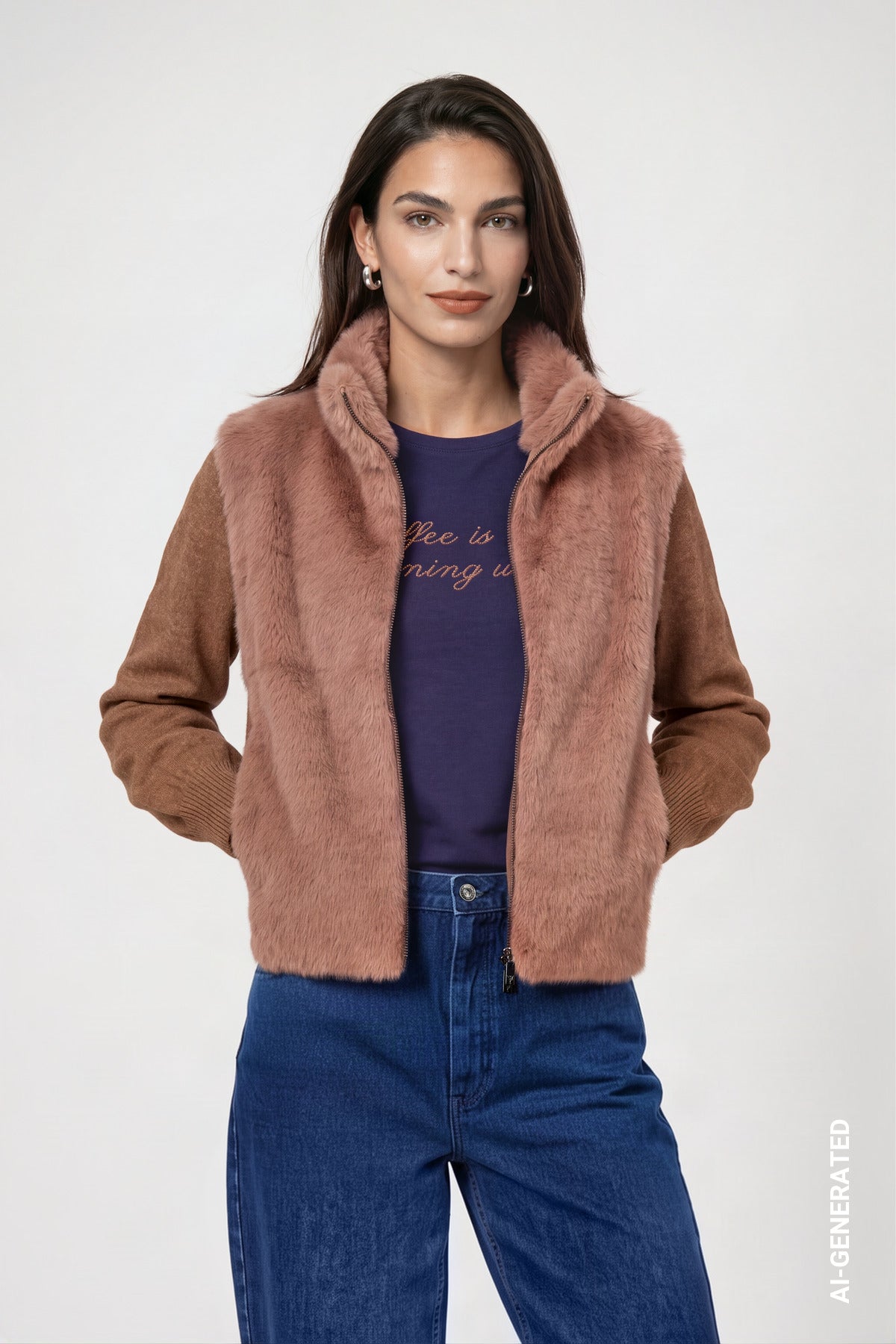Strickjacke - Kunstfell